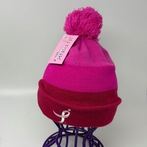 In Pink Womens One Size Blockstar Beanie Hat Multi Pink Red Stripe PomPom Acryli